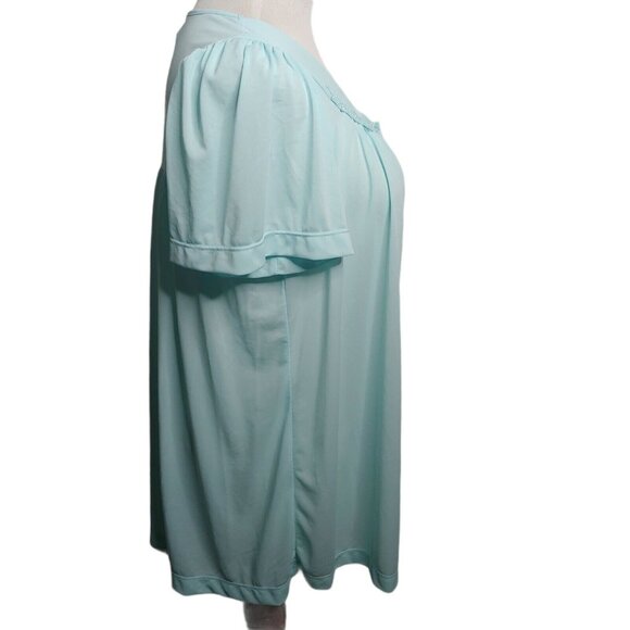 Colette by Miss Elaine Womens M Sleep Shirt Floral Button Up Nylon Light Blue - Picture 3 of 9